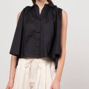 Psophia Cotton Voile Top Sleeveless Button Up Blouse Pleated in Black
